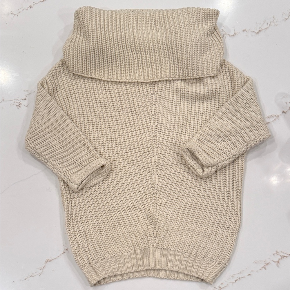 Umgee Cream Cowl Neck Cotton Blend Sweater Size Small